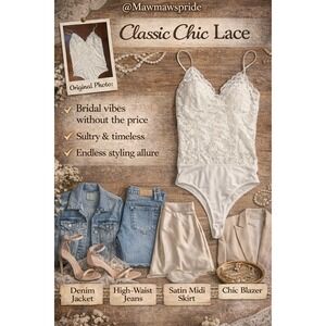 SULTRY TIMELESS CHIC‎ Lace Smocked Back Cami Bodysuit Bridal Size S